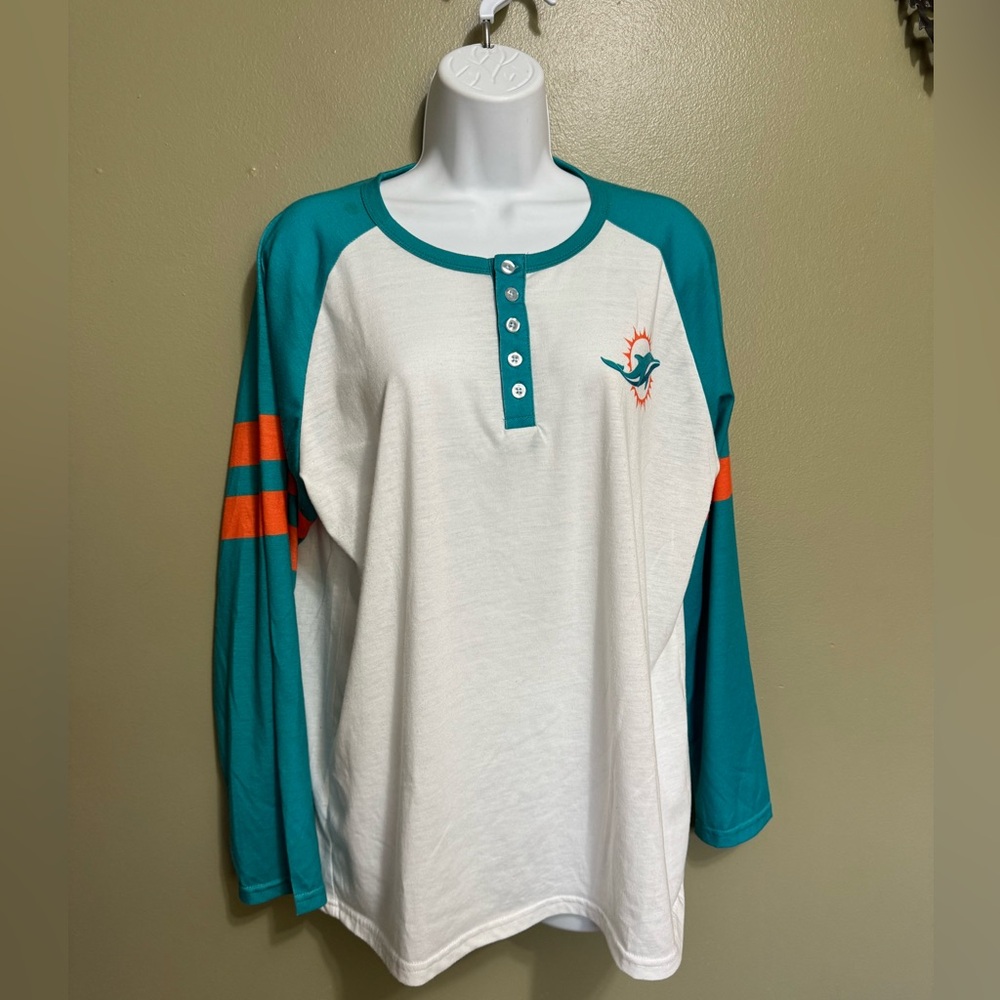 NFL Team Apparel Miami Dolphins Womens Logo‎ Long Sleeve Henley, Size 2XL